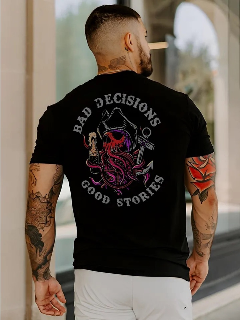 Bad Decisions Good Stories Graphic Black Men's Tee